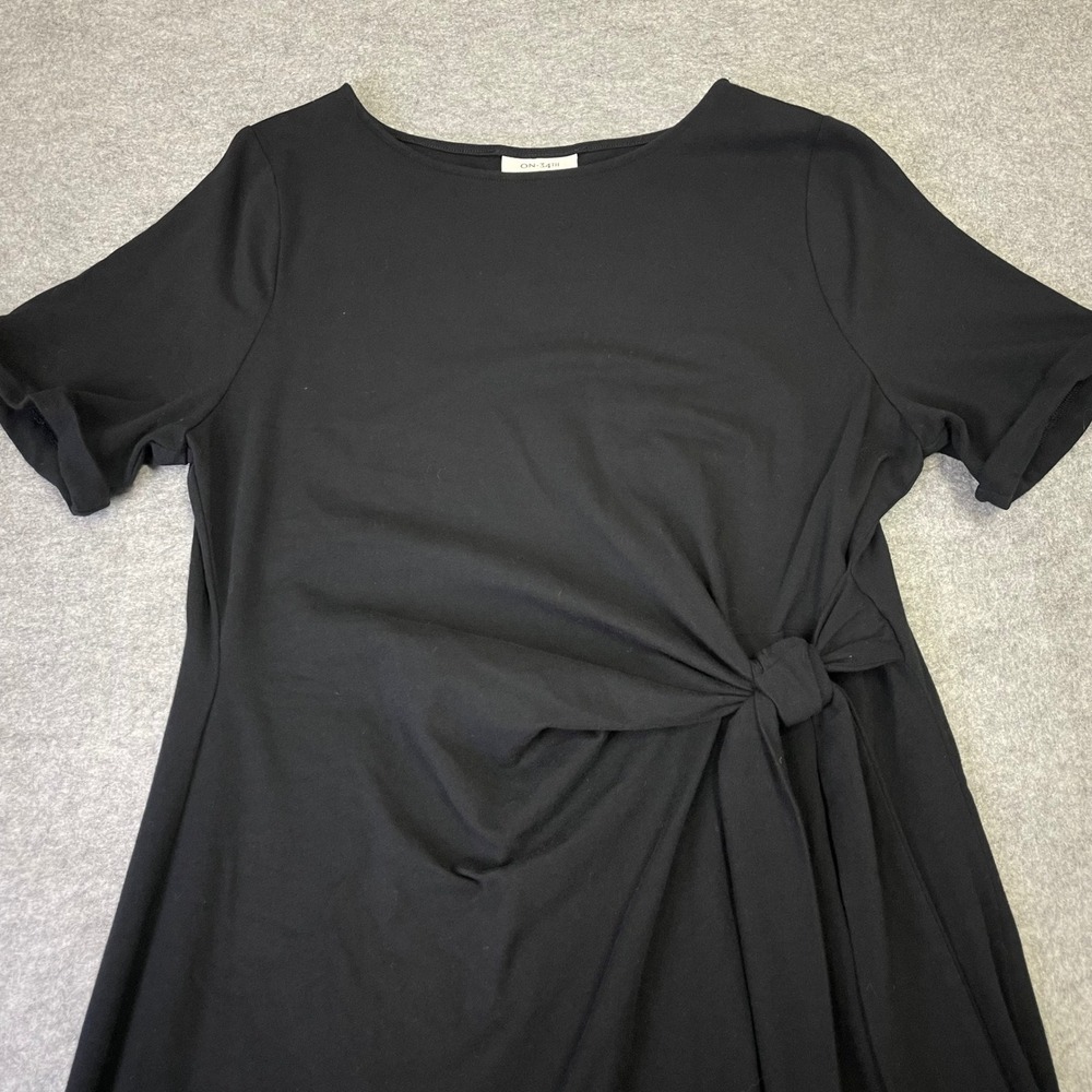 NEW On 34th Core Tie Dress L Deep Black Short Sleeve Midi Side Slit Jersey - Picture 4 of 12
